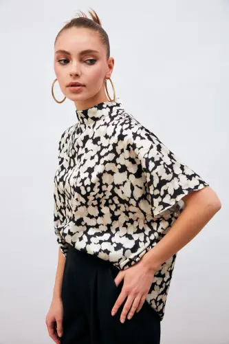 Yarasa Kol Salaş Bluz - Siyah-SİYAH - SATEEN (1)