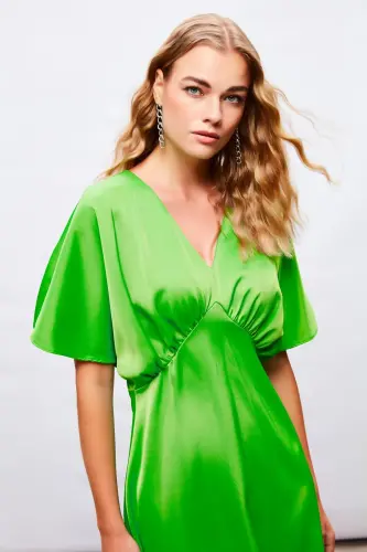 Yarasa Kol Mini Elbise - Açık Yeşil-AÇIK YEŞİL - 6