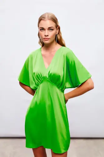Yarasa Kol Mini Elbise - Açık Yeşil-AÇIK YEŞİL - 7