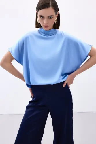 Yarasa Kol Salaş Bluz - Bebe Mavi-Bebe Mavi - 3