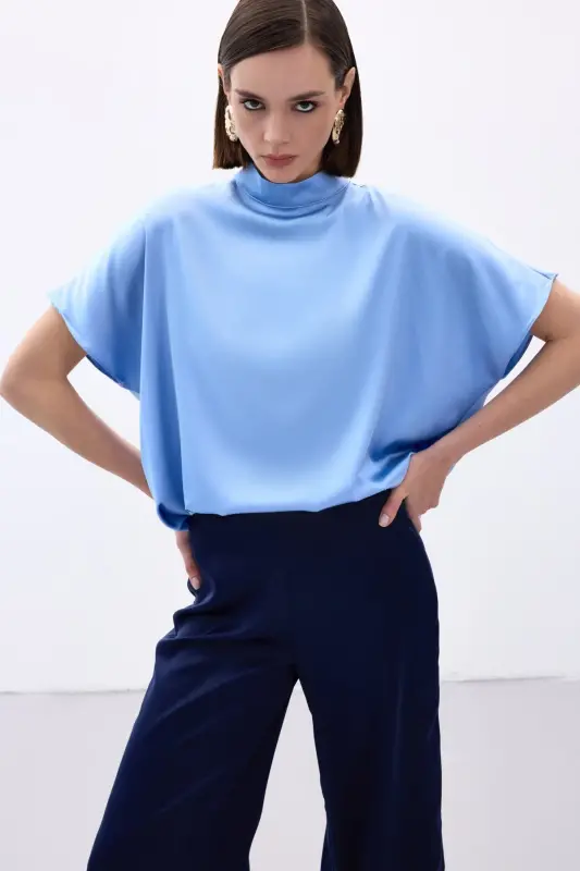 Yarasa Kol Salaş Bluz - Bebe Mavi-Bebe Mavi - 3