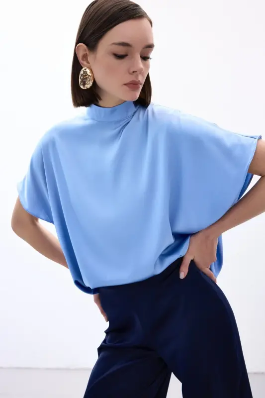 Yarasa Kol Salaş Bluz - Bebe Mavi-Bebe Mavi - 4