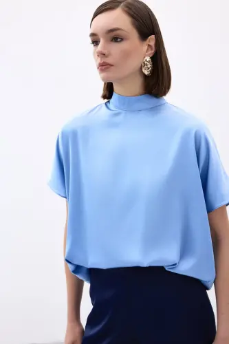 Yarasa Kol Salaş Bluz - Bebe Mavi-Bebe Mavi - 5