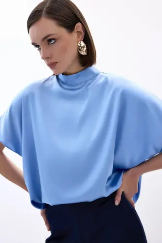 Yarasa Kol Salaş Bluz - Bebe Mavi-Bebe Mavi - 6