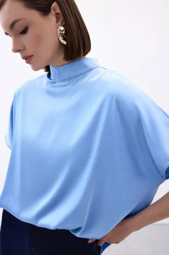 Yarasa Kol Salaş Bluz - Bebe Mavi-Bebe Mavi - 7
