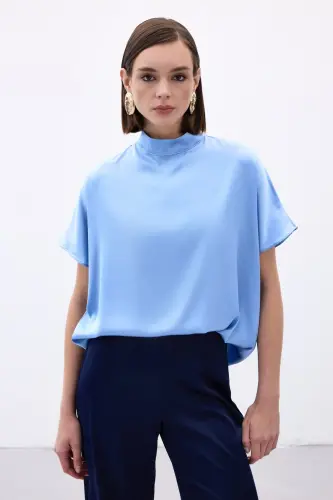 Yarasa Kol Salaş Bluz - Bebe Mavi-Bebe Mavi - SATEEN (1)