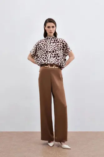 Yarasa Kol Salaş Bluz - Bej-Kahve-Bej - SATEEN (1)