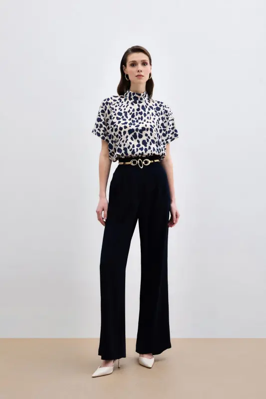 Yarasa Kol Salaş Bluz - Bej-Lacivert-Bej - 2