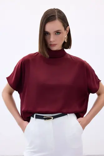 Yarasa Kol Salaş Bluz - Bordo-Bordo - 4