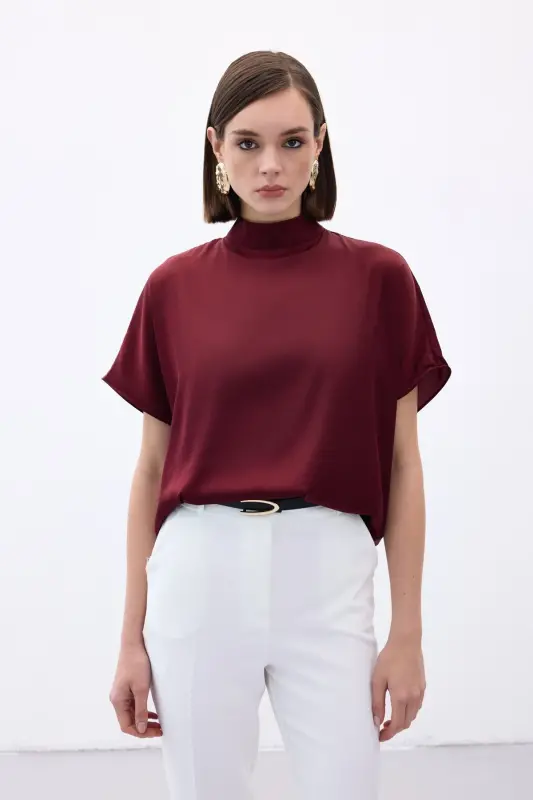Yarasa Kol Salaş Bluz - Bordo - Bordo - 3