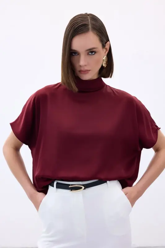 Yarasa Kol Salaş Bluz - Bordo - Bordo - 4