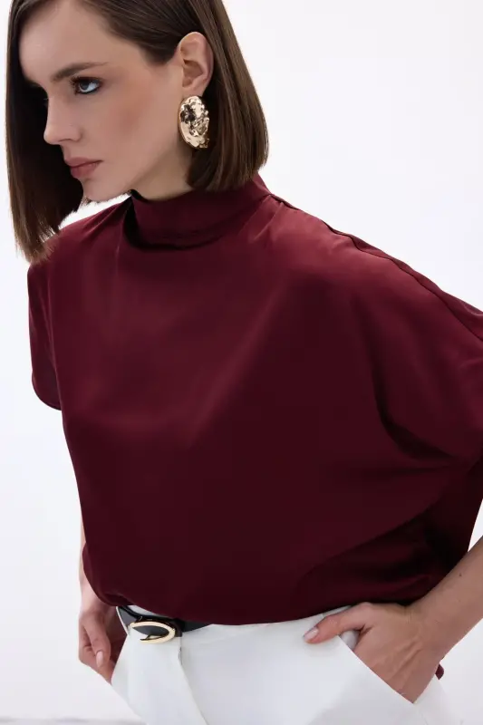 Yarasa Kol Salaş Bluz - Bordo - Bordo - 7
