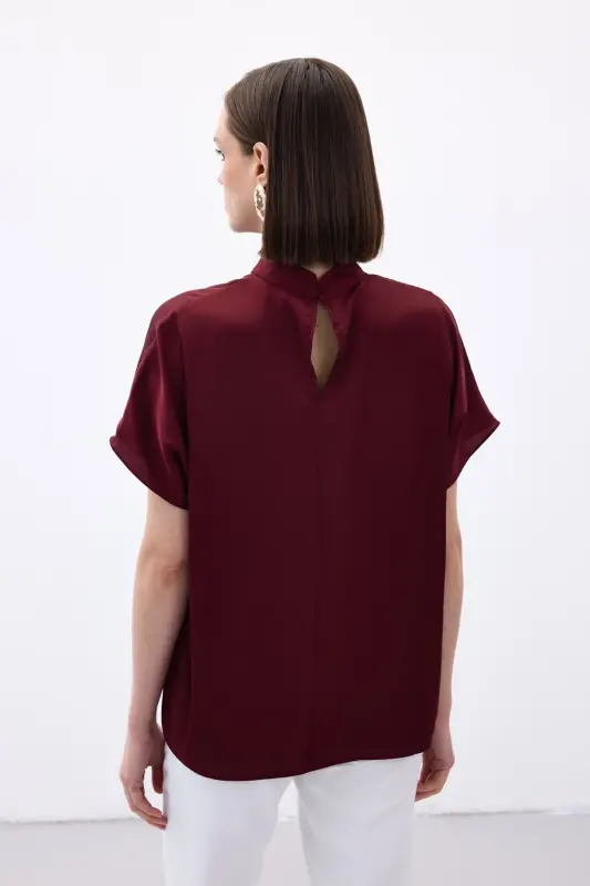 Yarasa Kol Salaş Bluz - Bordo - Bordo - 8