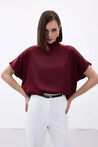 Yarasa Kol Salaş Bluz - Bordo-Bordo - 6