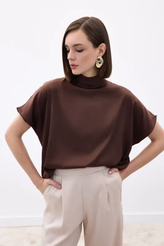 Yarasa Kol Salaş Bluz - Kahve-Kahve - 2
