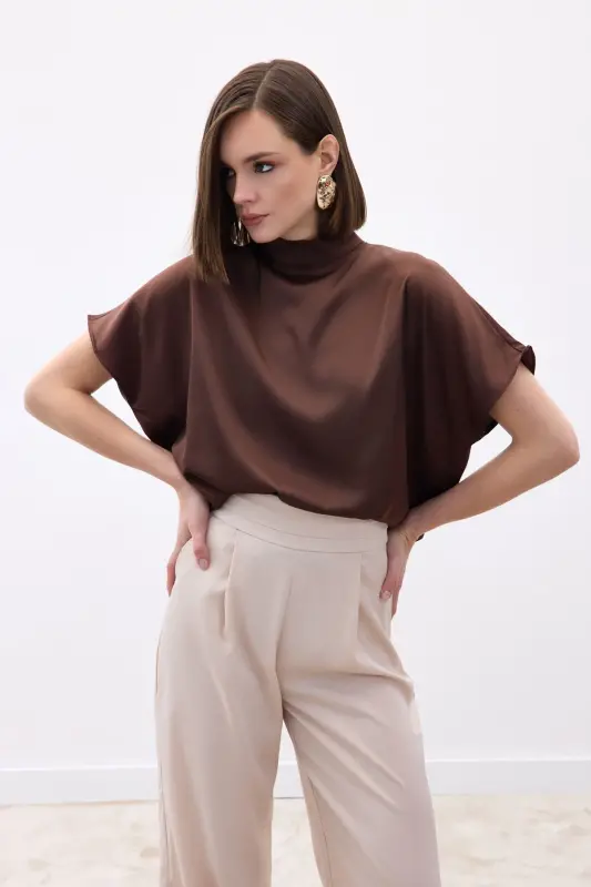 Yarasa Kol Salaş Bluz - Kahve-Kahve - 5