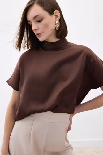 Yarasa Kol Salaş Bluz - Kahve-Kahve - 6