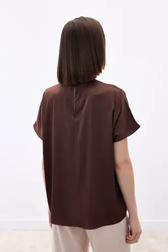 Yarasa Kol Salaş Bluz - Kahve-Kahve - 8