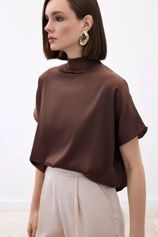 Yarasa Kol Salaş Bluz - Kahve-Kahve - 3