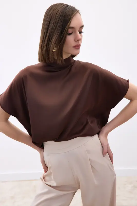 Yarasa Kol Salaş Bluz - Kahve-Kahve - 4