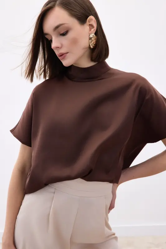 Yarasa Kol Salaş Bluz - Kahve-Kahve - 6