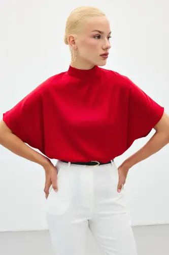 Yarasa Kol Salaş Bluz - Kırmızı-Kırmızı 