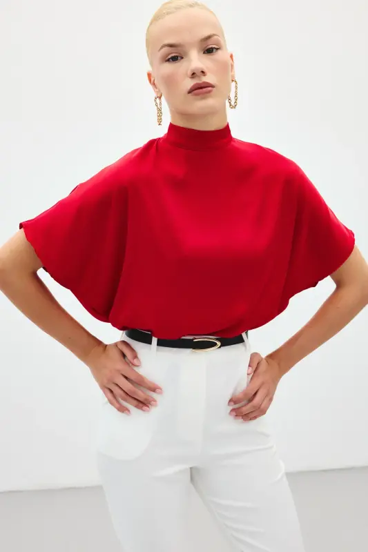 Yarasa Kol Salaş Bluz - Kırmızı-Kırmızı - 2