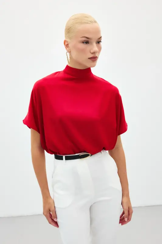 Yarasa Kol Salaş Bluz - Kırmızı-Kırmızı - 3