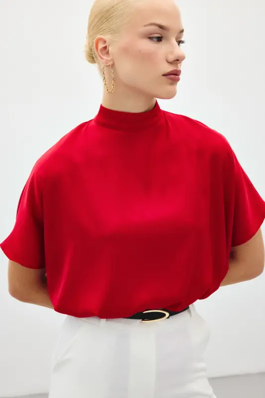 Yarasa Kol Salaş Bluz - Kırmızı-Kırmızı - 4