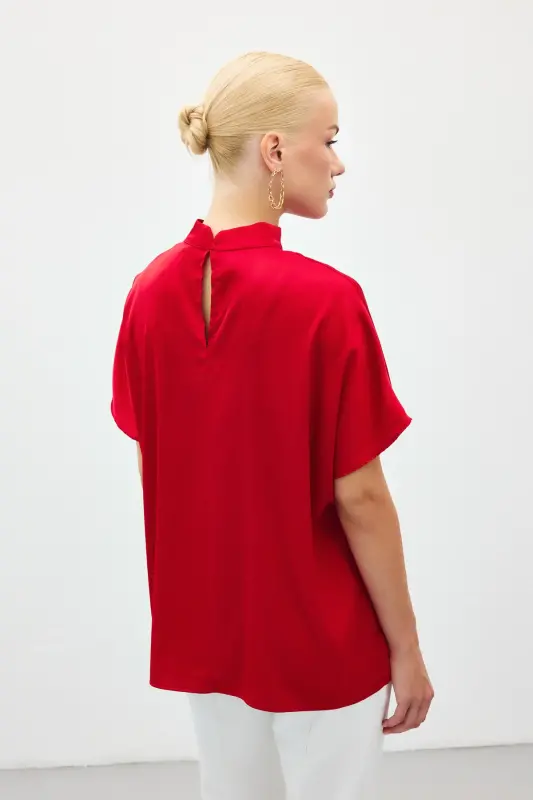 Yarasa Kol Salaş Bluz - Kırmızı-Kırmızı - 5
