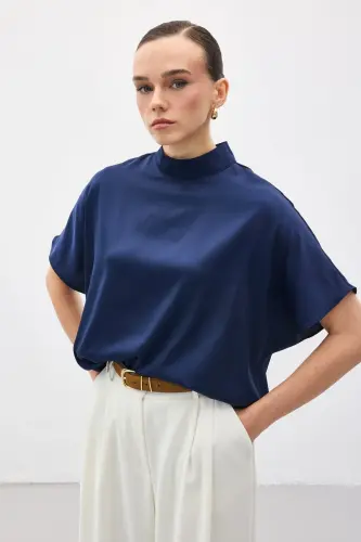 Yarasa Kol Salaş Bluz - Lacivert-Lacivert - 1