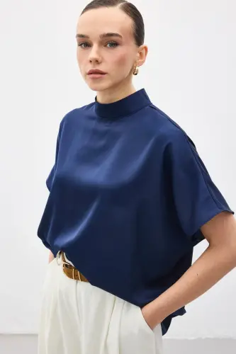 Yarasa Kol Salaş Bluz - Lacivert-Lacivert - 3