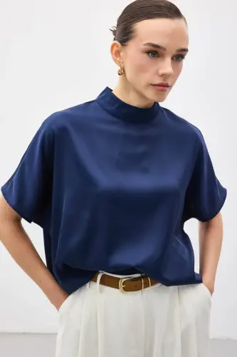 Yarasa Kol Salaş Bluz - Lacivert-Lacivert - 4