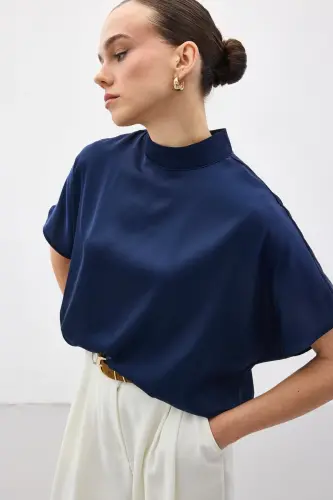 Yarasa Kol Salaş Bluz - Lacivert-Lacivert - 5