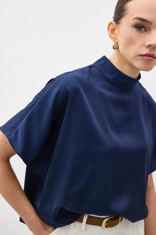 Yarasa Kol Salaş Bluz - Lacivert-Lacivert - 6