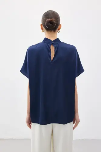 Yarasa Kol Salaş Bluz - Lacivert-Lacivert - 8