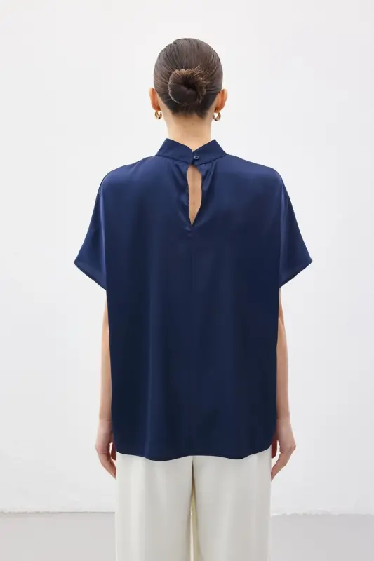 Yarasa Kol Salaş Bluz - Lacivert-Lacivert - 8