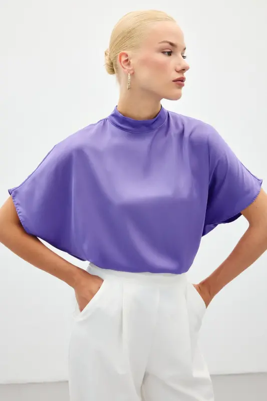 Yarasa Kol Salaş Bluz - Lila-Lila - SATEEN