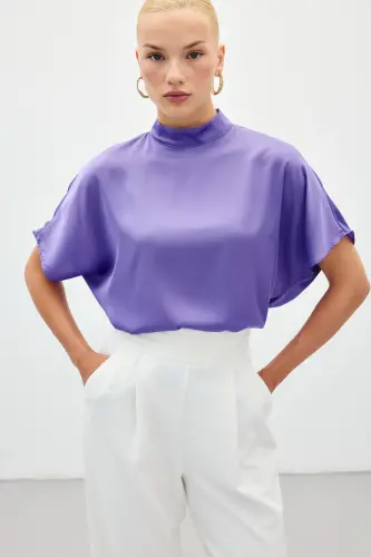 Yarasa Kol Salaş Bluz - Lila-Lila - 5