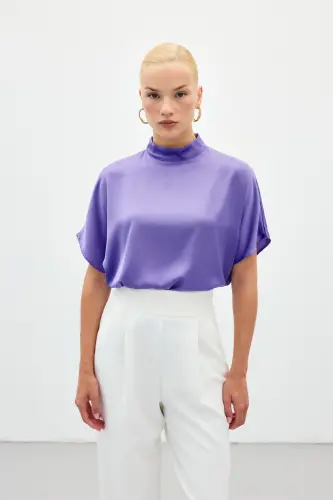Yarasa Kol Salaş Bluz - Lila - Lila - SATEEN (1)