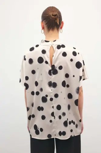 Yarasa Kol Salaş Bluz - Puanlı Bej-Puanlı Bej - 7