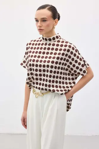 Yarasa Kol Salaş Bluz - Puanlı Kahve-Puanlı Kahve - SATEEN (1)