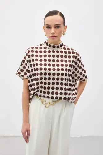 Yarasa Kol Salaş Bluz - Puanlı Kahve-Puanlı Kahve - 3