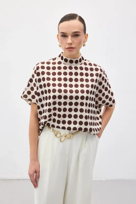 Yarasa Kol Salaş Bluz - Puanlı Kahve-Puanlı Kahve - 3