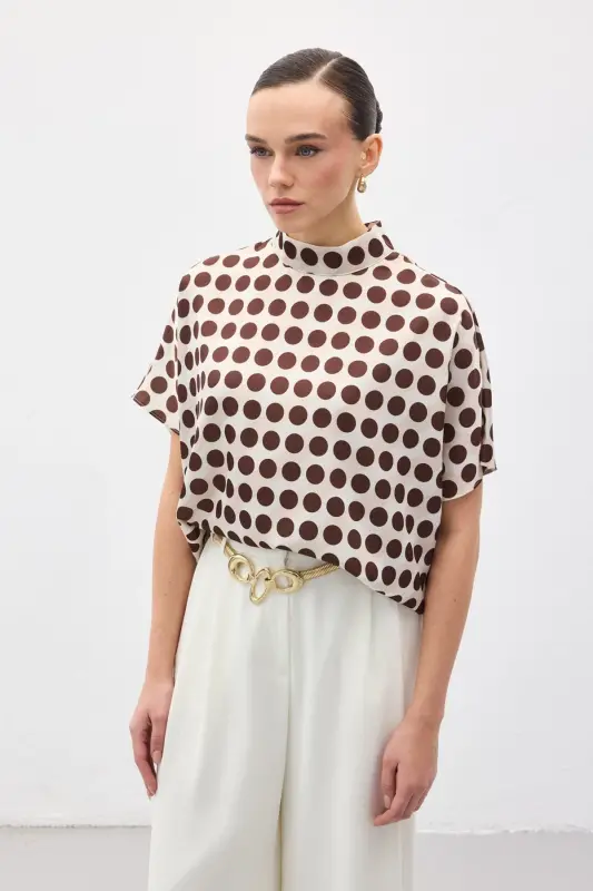 Yarasa Kol Salaş Bluz - Puanlı Kahve-Puanlı Kahve - 4