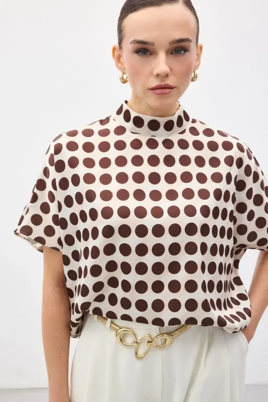 Yarasa Kol Salaş Bluz - Puanlı Kahve-Puanlı Kahve - 5