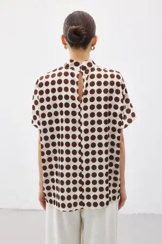 Yarasa Kol Salaş Bluz - Puanlı Kahve-Puanlı Kahve - 7