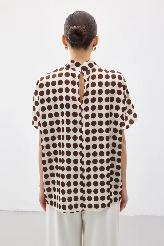 Yarasa Kol Salaş Bluz - Puanlı Kahve-Puanlı Kahve - 7