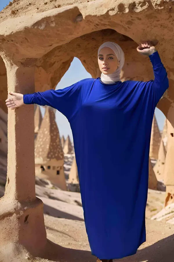 Yarasa Kol Salaş Elbise SAKS MAVİSİ-SAKS MAVİSİ - 1