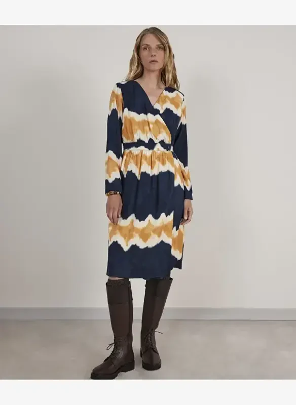 Yarg'ich V Yaka Turuncu Midi Ayollar Ko'ylagi 23KKEL7014X - YARGICI